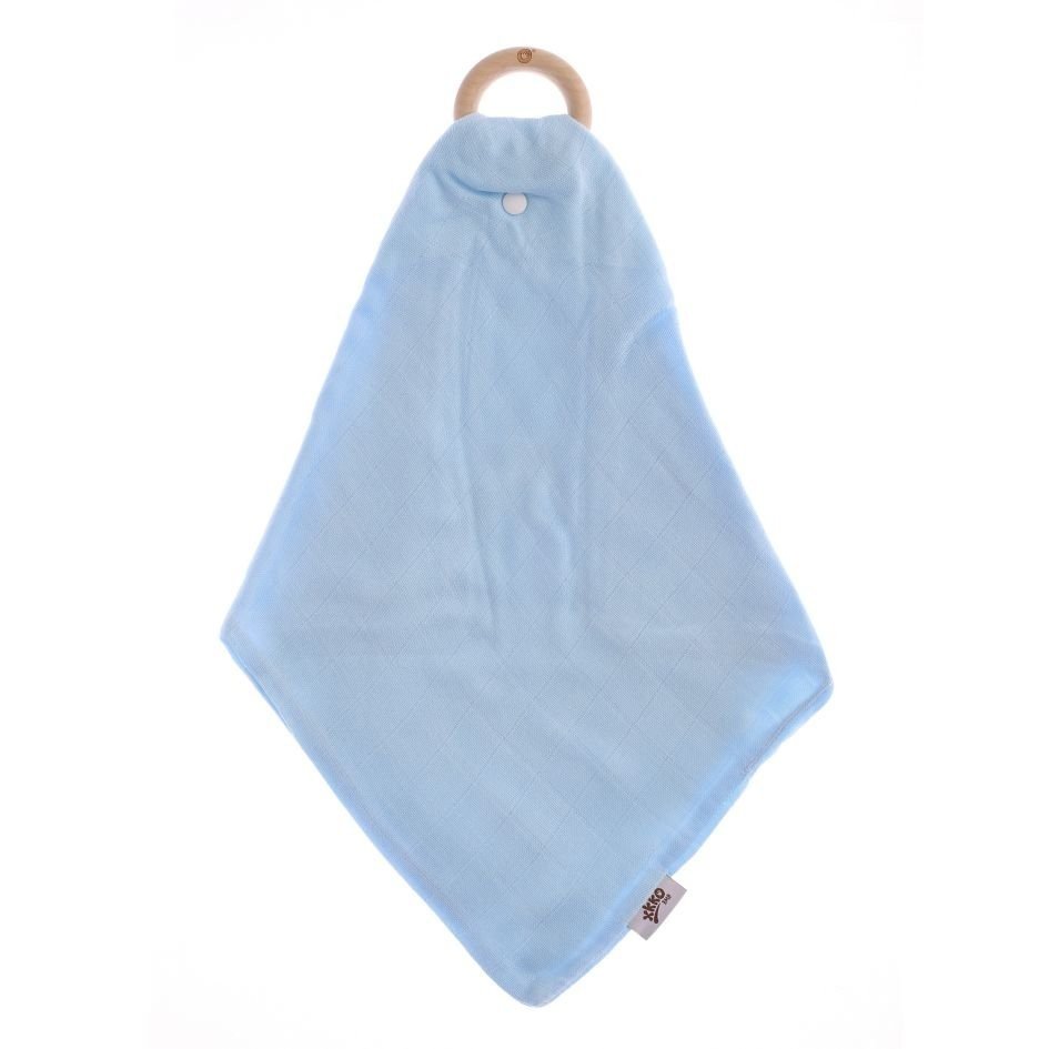 xkko Holz-Beissring mit Mullwindel BabyBlue