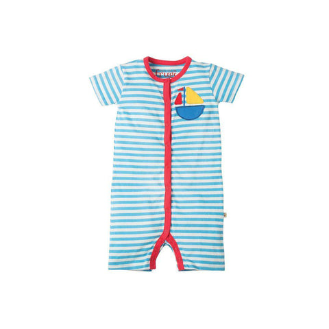 Frugi Romper Sky Fine Stripe Boat