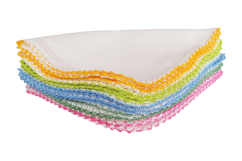 Blümchen Reinigungstücher Birdseye mit buntem Rand (5 Stk.)